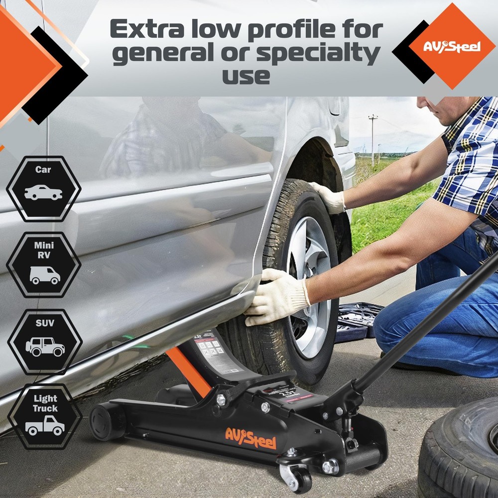 Floor Jack 2.5 Ton (5500 lbs), Low Profile Floor Jack with Single Piston Pump...