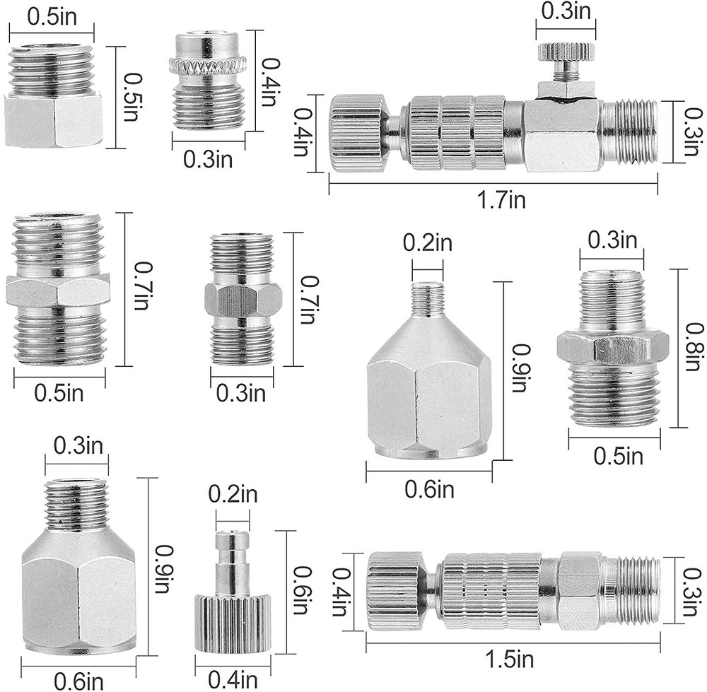 HUBEST 14pcs Multi-Size Airbrush Adapter Set, Quick Release KIT 1, Silver