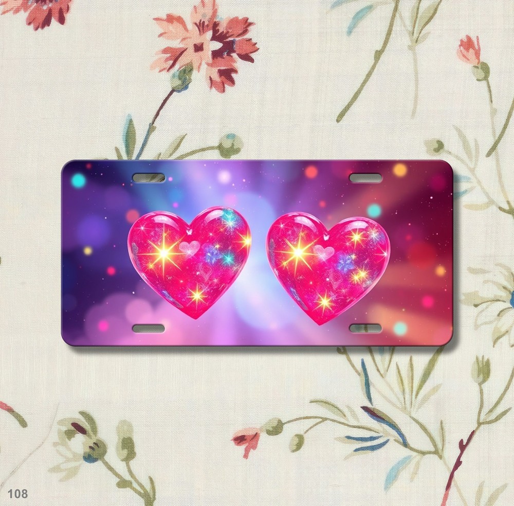 Beautiful Hearts License Plate Optional Text Front Bumper Plate Gift Idea