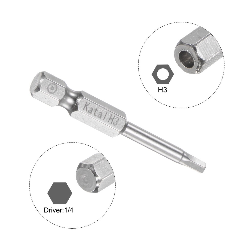 H3 Magnetic Security Hex Screwdriver Bit 1/4" Hex Shank 2" Length