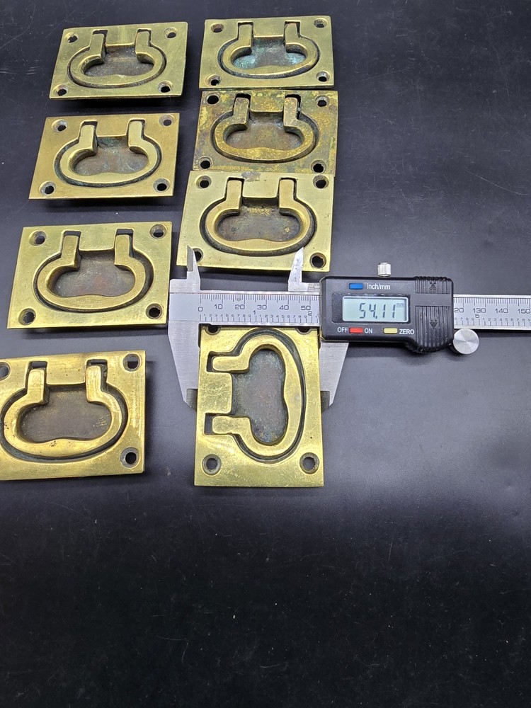 Set Of 8 Original Victorian Campaign Handles Solid Brass Rectangular 76 X 54mm