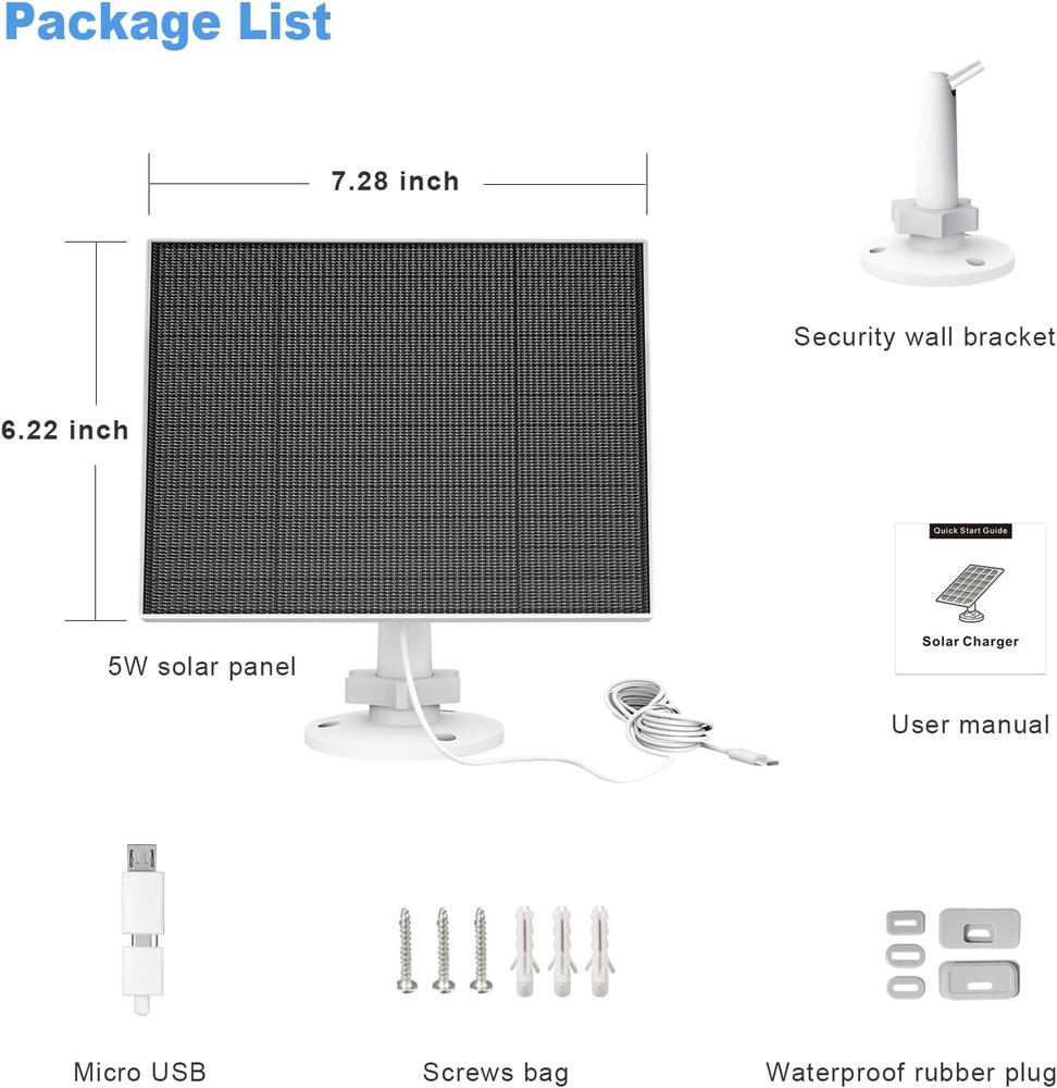 Solar Panel for Eufy Outdoor Camera, 5W Camera Solar Panel Charger Compatible...