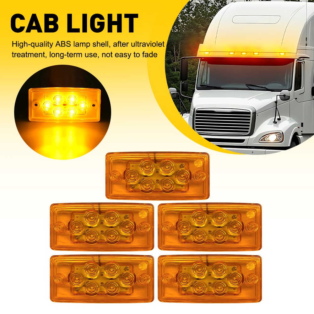 5pc Amber LED Raised Cab Roof Lights For Freightliner XL Century Columbia, etc