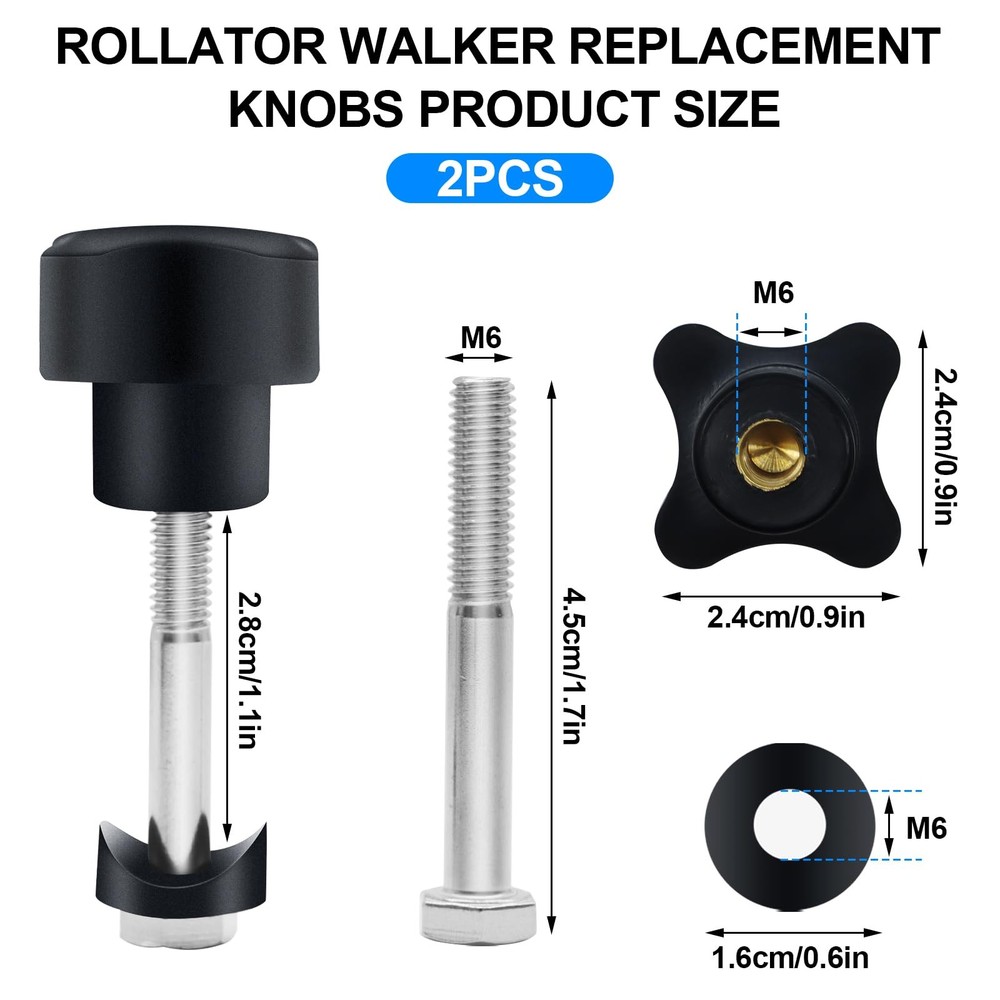 Yasdyri Rollator Walker Replacement Knob 2 PCS Arm Black