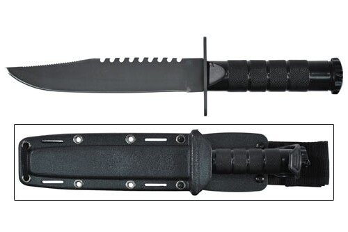 13" Black Hunting Knife Serrated Blade Survival Kit Compass Hard ABS Sheath