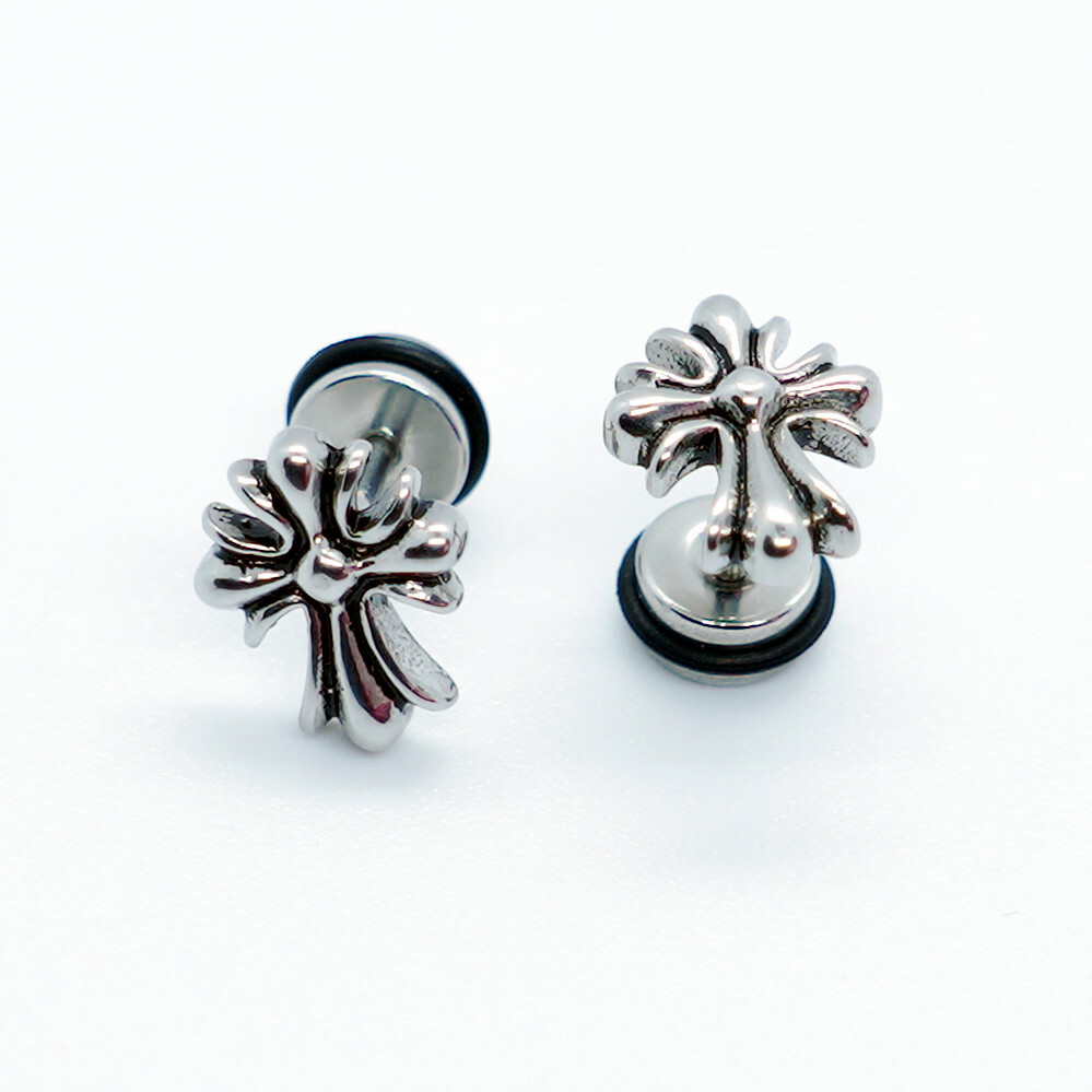 2pcs Stainless Steel Punk Rock Coptic Cross Stud Earring Chrome Piercing