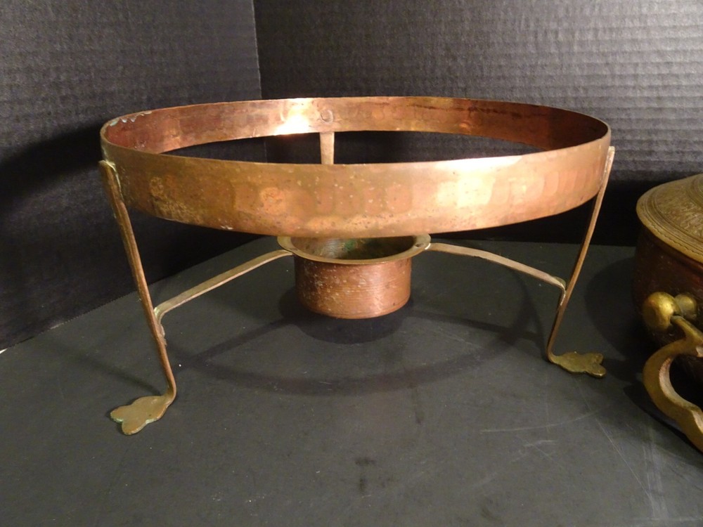 Antique Copper Tin Lined Chafing Dish Ornate Design