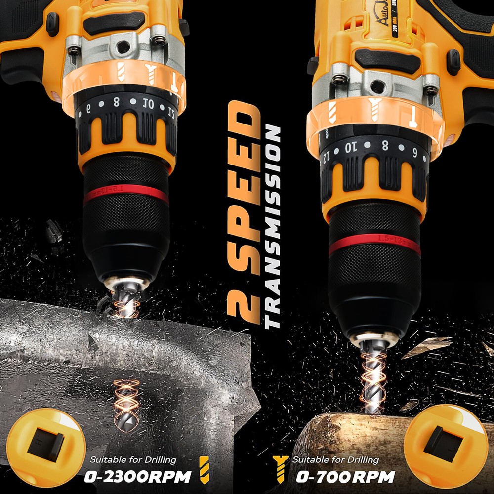 13mm Cordless Brushless Compact Impact Drill Driver Tools For Dewalt 20V Battery
