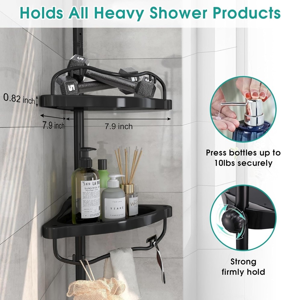 Corner : Rustproof 125" Tension Inside Shower Organizer, Adjustable Bathroom ...