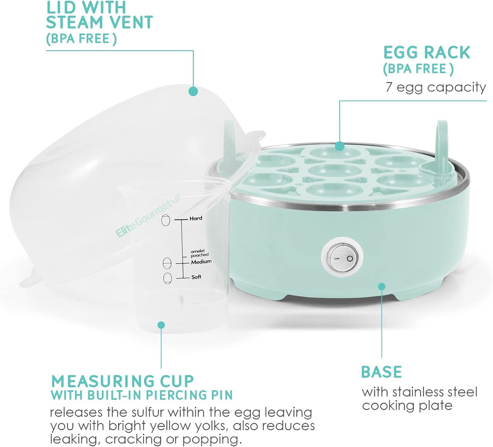 EGC115M Easy Egg Cooker Electric 7-Egg Capacity, Soft, Medium, Hard-Boiled Egg C