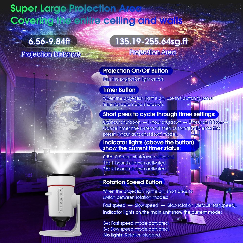 Galaxy Projector，Upgraded 4K HD Star Projector Lens, 10 Slides Image Plan