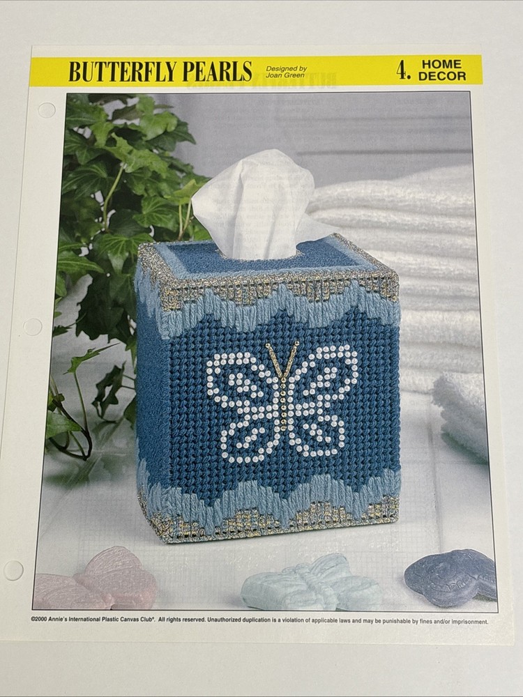 Butterfly Pearls Tissue Box Cover Annie's Attic Plastic Canvas Pattern Page