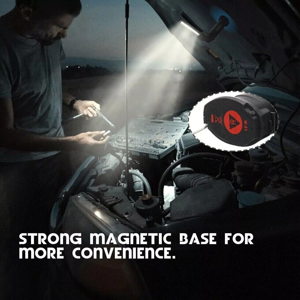 2x LED COB Red White Work Light USB Rechargeable Flashlight Magnetic Base Small