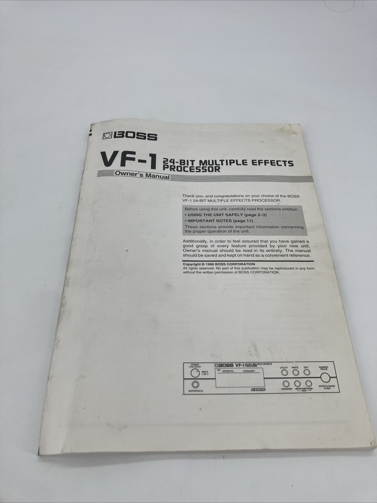 Instruction Manual for Boss Multi-Effects Vf-1 Processor. OEM. Fast Shipping.