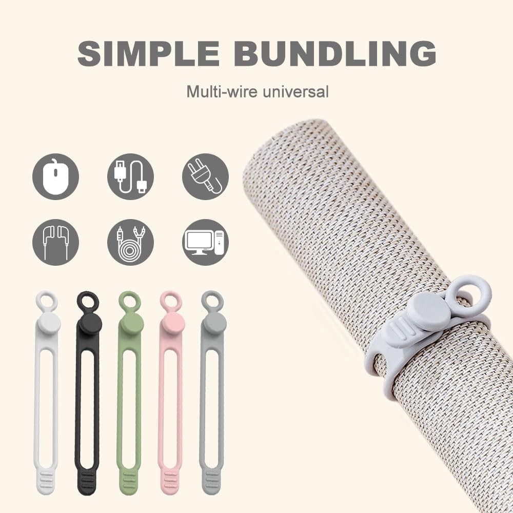 20-Pack Adjustable Pink Silicone Cable Ties - Flexible Organizer for Electronics
