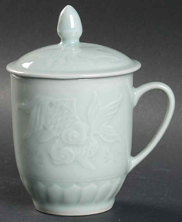 China  Celadon Koi Fish Mug & Lid 8002587