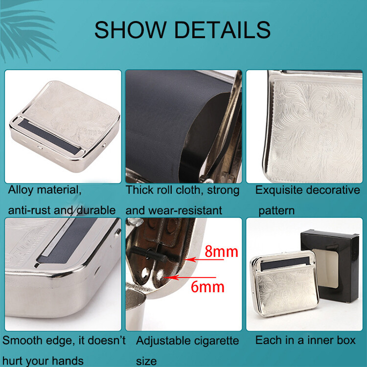 SILVER AUTOMATIC ROLLING Machine Tin Box Metal Roller Cigarette Tobacco Roll