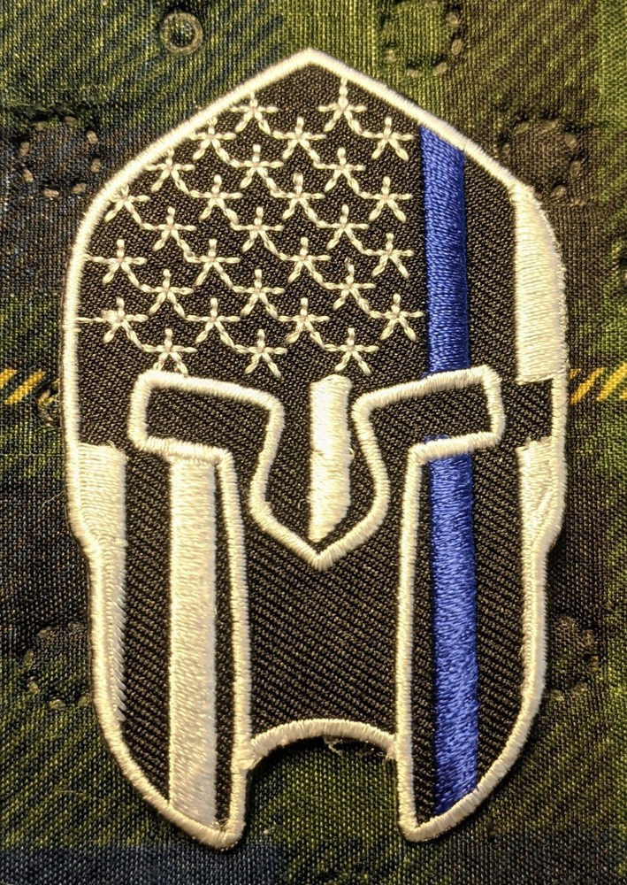 Spartan Helmet Patch Blue Stripe Embroidered Biker Patch