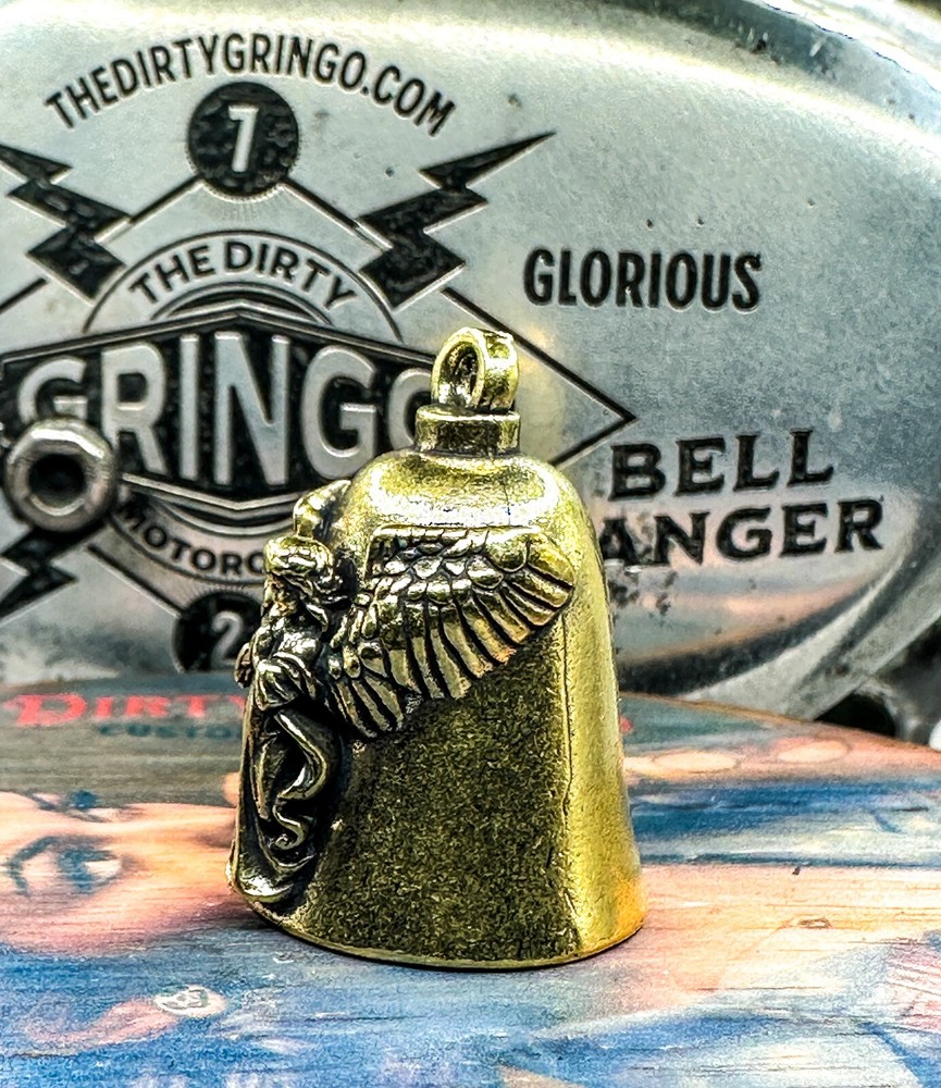 Solid Brass Motorcycle Guardian Angel With Wings Gremlin Bell Chopper Harley