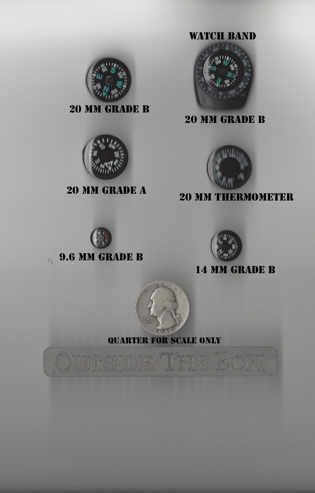 14mm Button Compass - Grade A, Liquid Filled, Luminous, EDC (About 9/16")