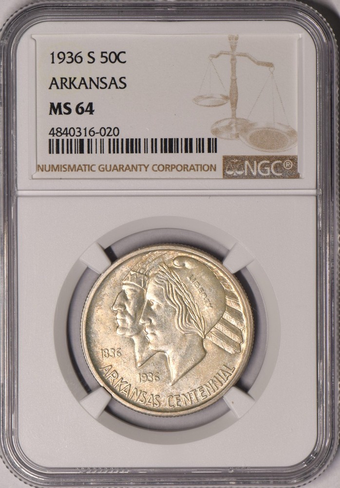 1936-S Arkansas Commemorative Half Dollar NGC MS-64