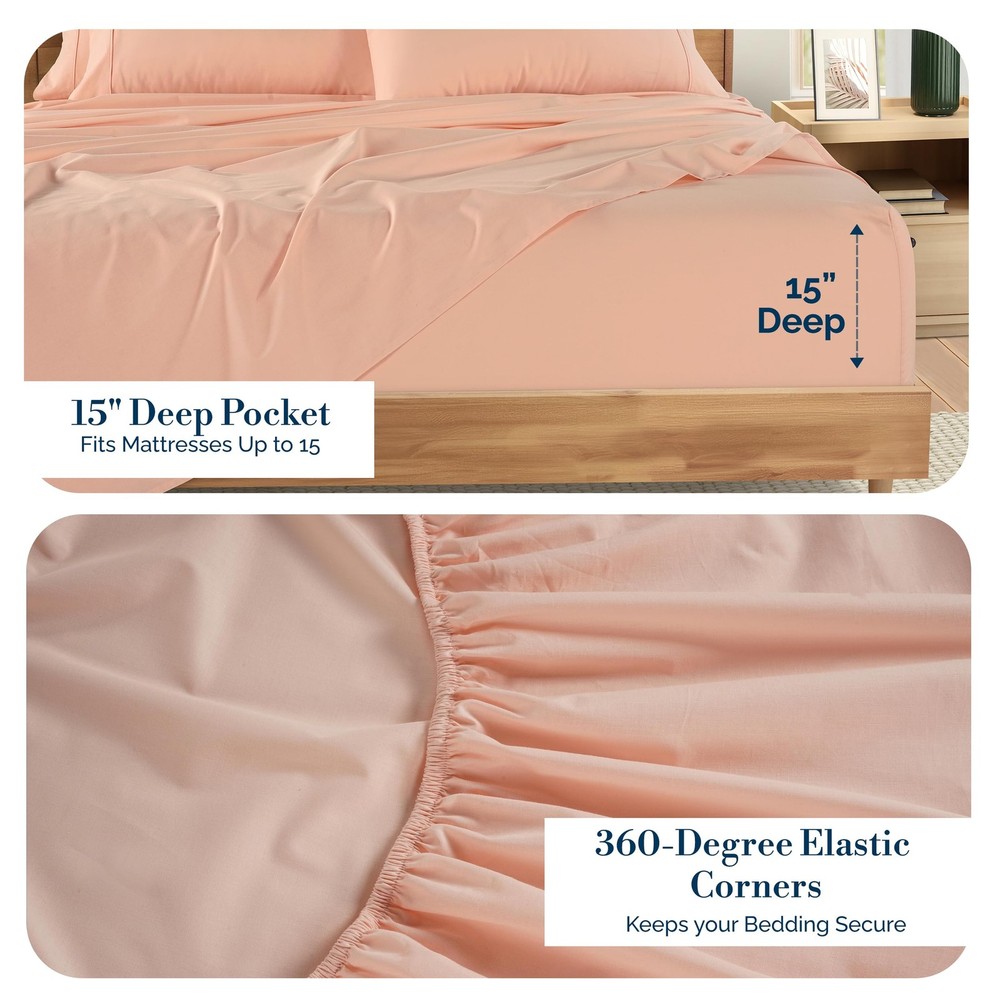 100% Cotton Queen Size Sheets Set – 6 Piece Crisp Percale Queen Size Cooling ...