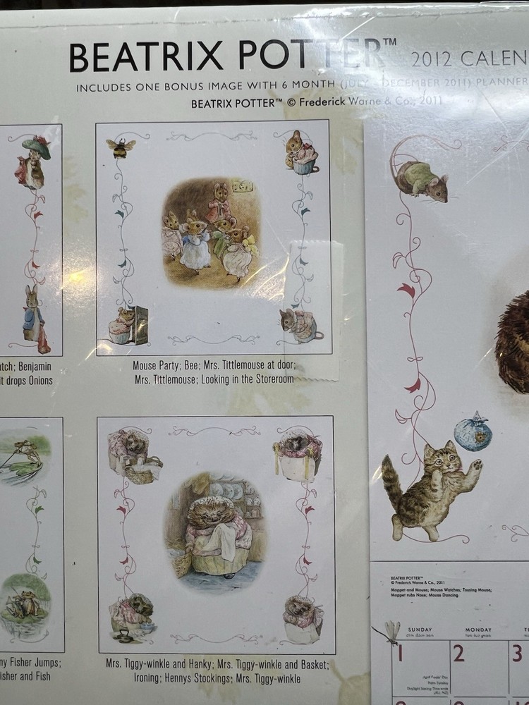 Beatrix Potter 2012 Calendar Peter Rabbit Illustrations Frederick Warne &Co. 12"