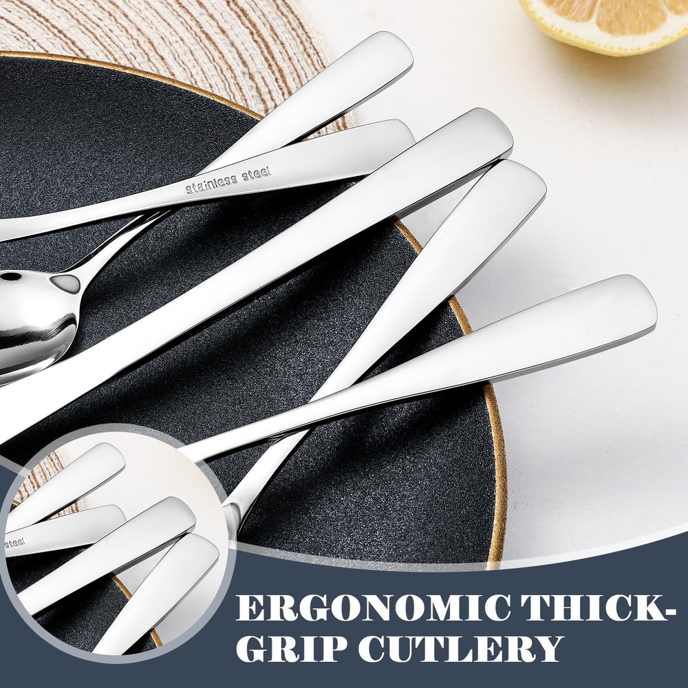 BEWOS 49-Piece Silverware Set with Organizer 49P Flatware Silver, Silver