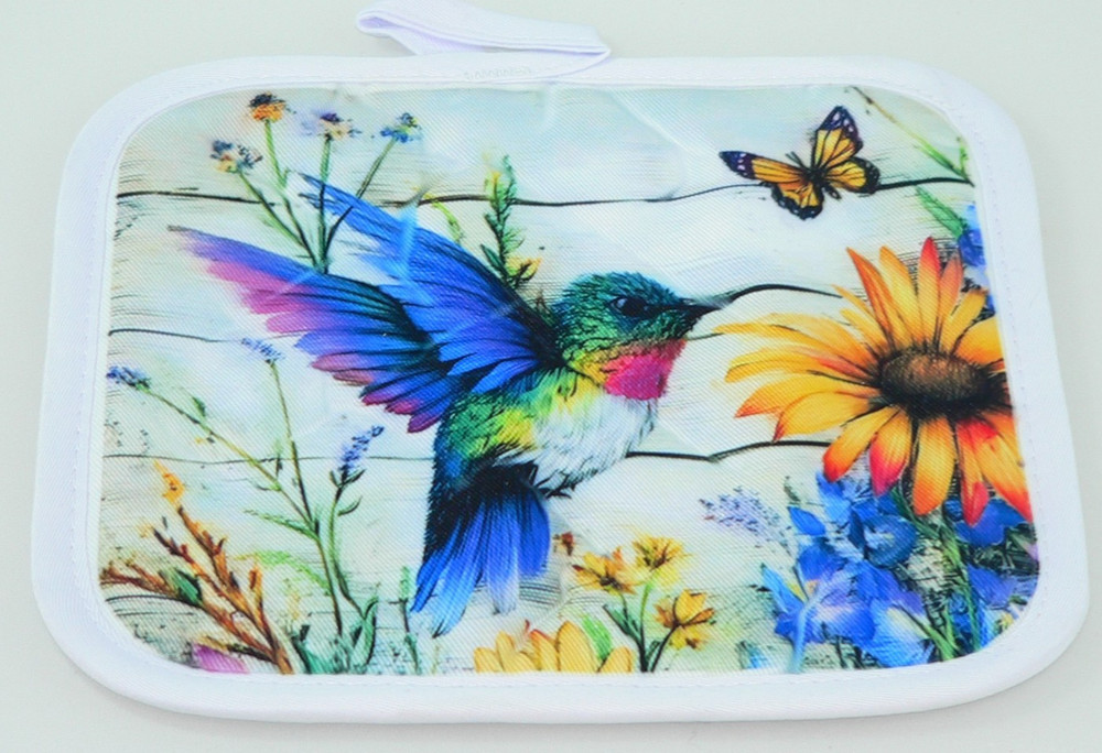 Handcrafted Hummingbird Quilted Potholder | Colorful Kitchen Decor 7x7