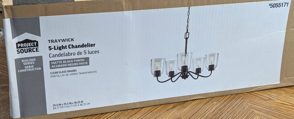 Project Source Traywick 5-Light Matte Black Chandelier