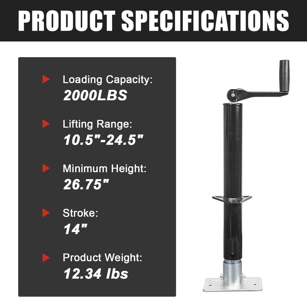 A-Frame Trailer Jack 2,000 Lbs Swivel Boat Trailer Jack Height Adjustable