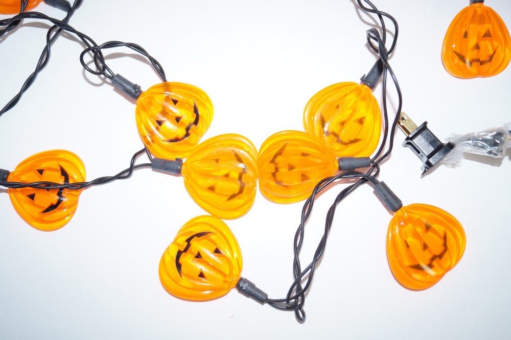 VINTAGE HALLOWEEN JACK-A -LANTERN STRING LIGHTS EUC