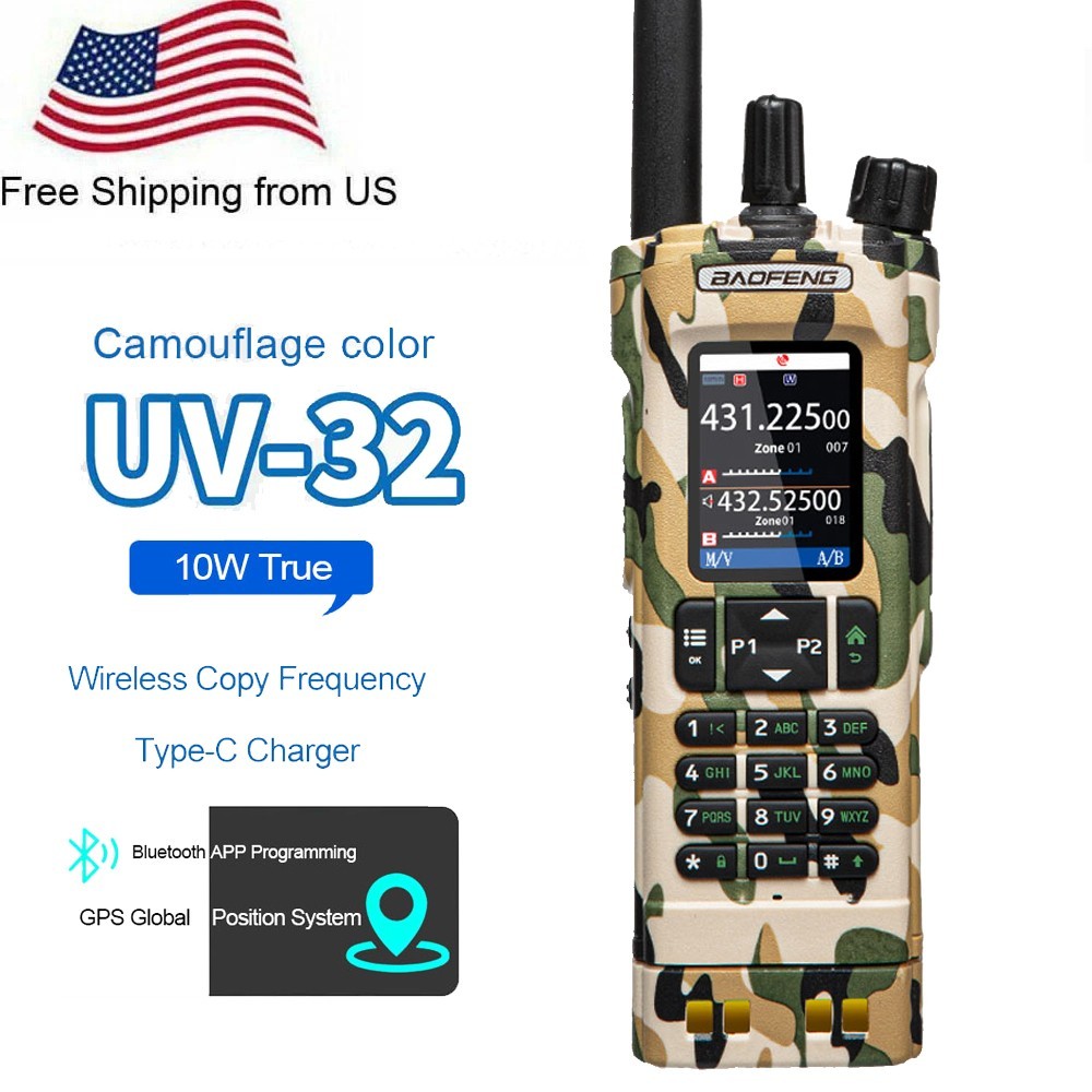 BAOFENG UV-32 GPS 10W Multi Band Transceiver Bluetooth Programming Two Way Radio
