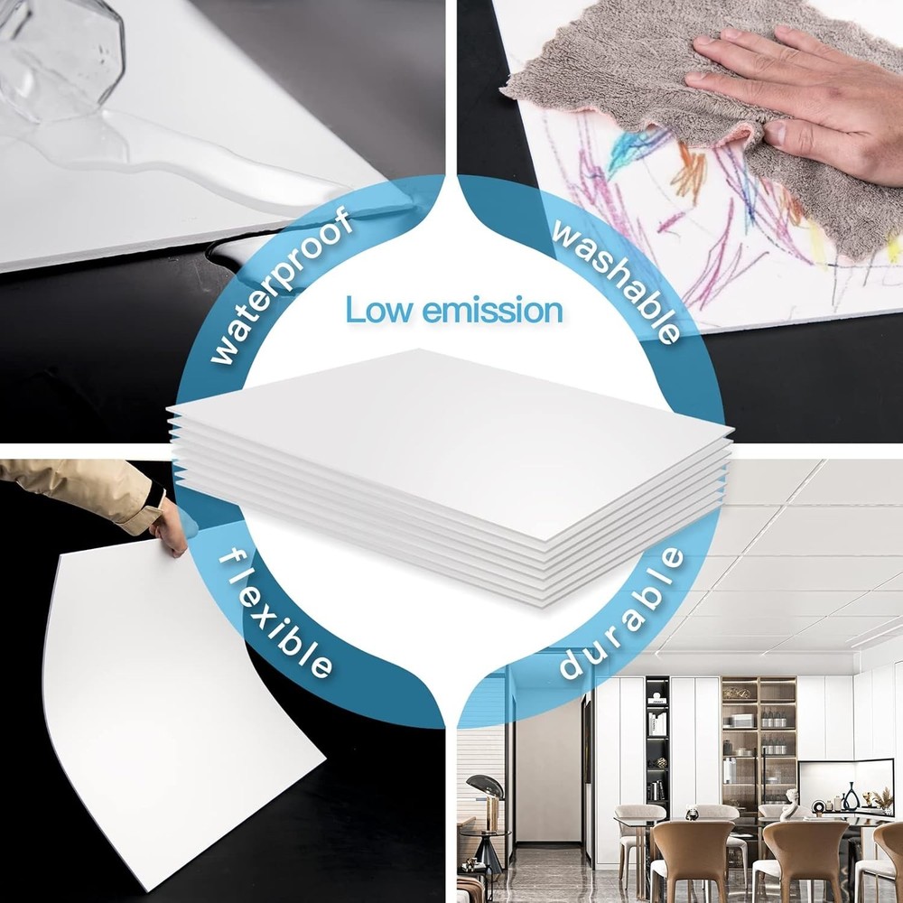 10-Pack Smooth Drop Ceiling Tile 2ft x 4ft - Fire-Rated, Waterproof, Reusable...