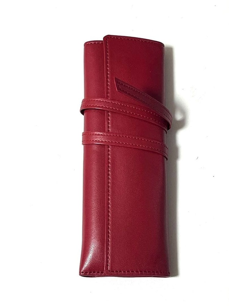 DAKS Leather Pen Case Red Check Pattern Pencil Pouch Japan Unused