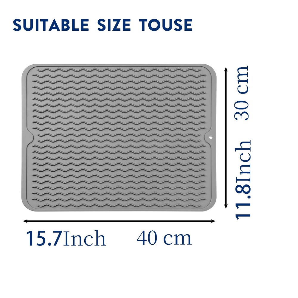 SCYFREID Silicone Dish Drying Mat for Multiple Usage,Easy 16" x 12", Gray