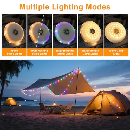 2-in-1 Solar Camping Lights String: 5 Modes IP65 29.52ft (Solar, 1-Pack)