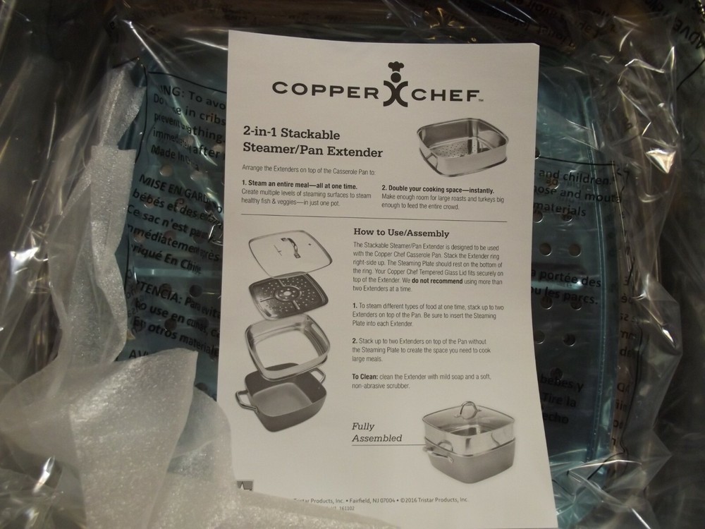 COPPER CHEF 2-in-1 Stackable Steamer/Pan Extender NEW / Factory SEALED 3" x 11"