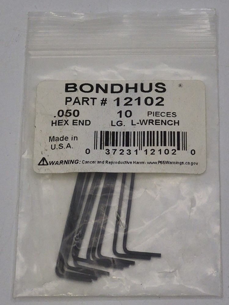 Bondhus 12102 ProGuard Long Arm Hex L-Wrenches, .050", 10 Pack