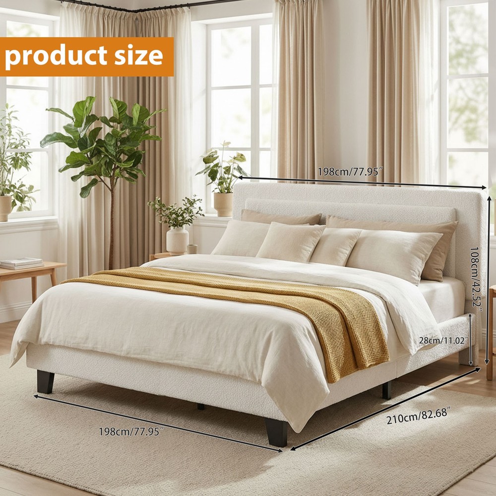 King Upholstered Bed Frame with Adjustable Headboard No Box Spring Needed Beige