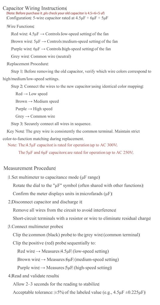 Essential 4.5uf + 6uf + 5uf Ceiling Fan Capacitor - 250V for Smooth Operation