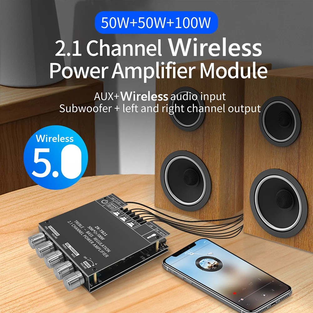 Power Amplifier Board with Bluetooth 5.0 2.1 Channel Mini Audio Amplifier Module