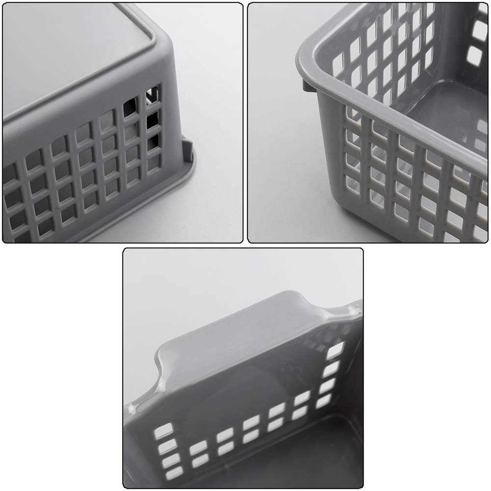 6-Pack Slim Plastic Storage Baskets Bin, Rectangle Basket Set