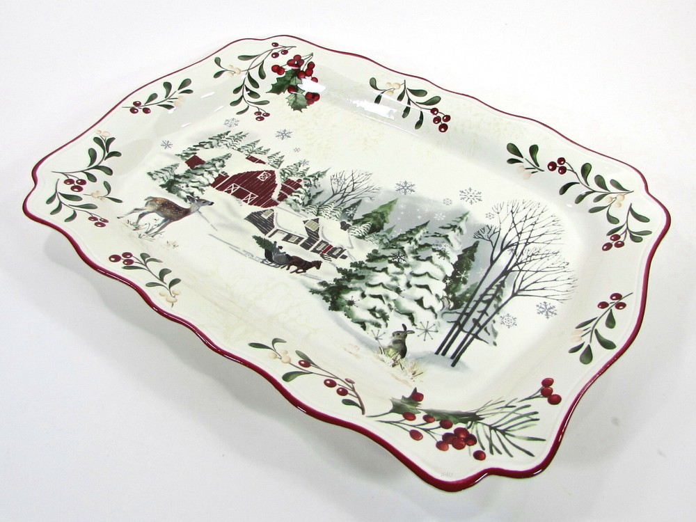 Better Homes & Gardens WINTER FOREST - BARN 19" Serving Platter Heritage