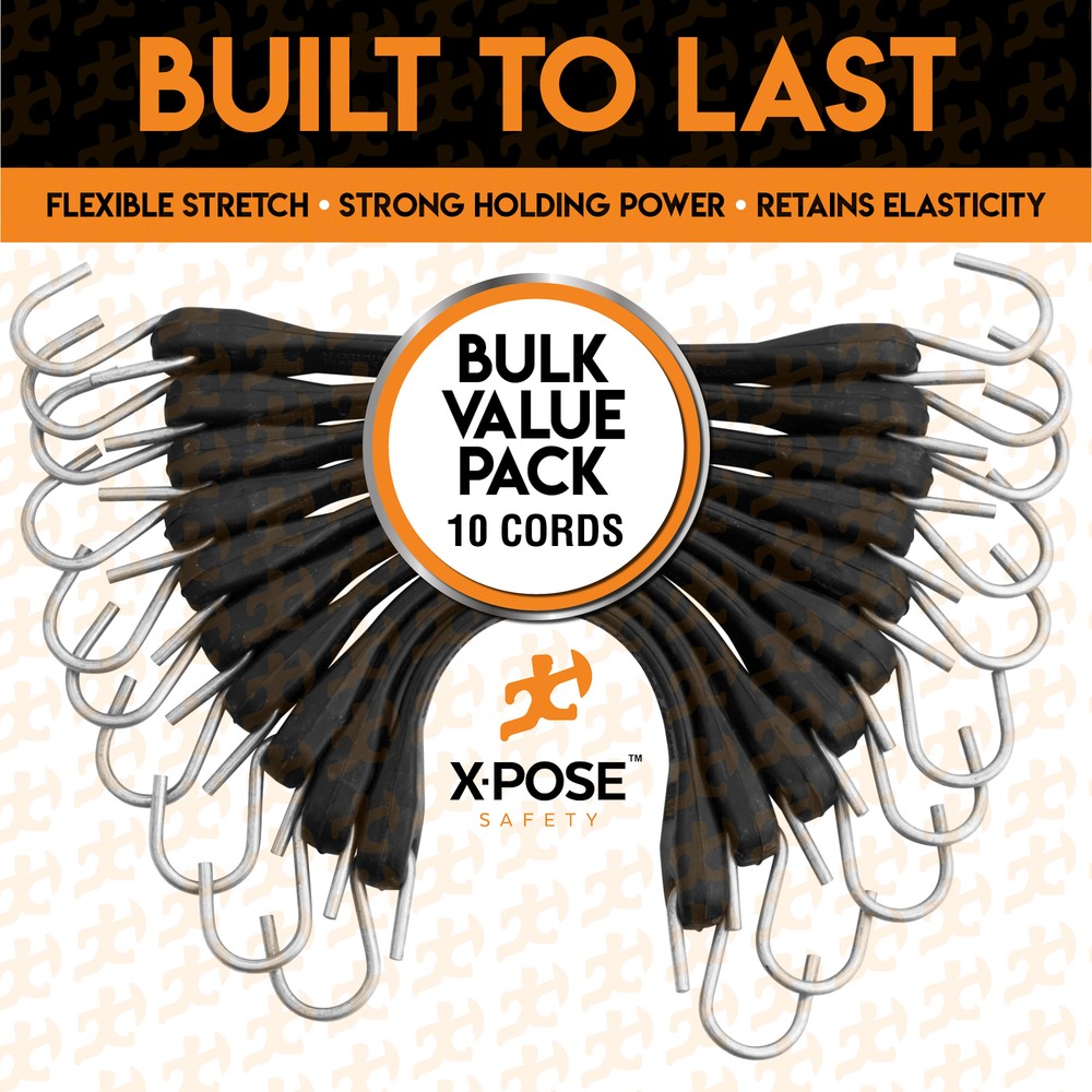 Rubber Bungee Cords with Hooks 10 Pack 9 Inch (18” Max Stretch)