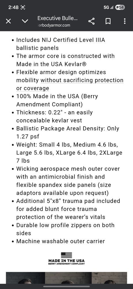 Discreet Executive Vest - Level IIIA DEV-WHITE-S Size Small