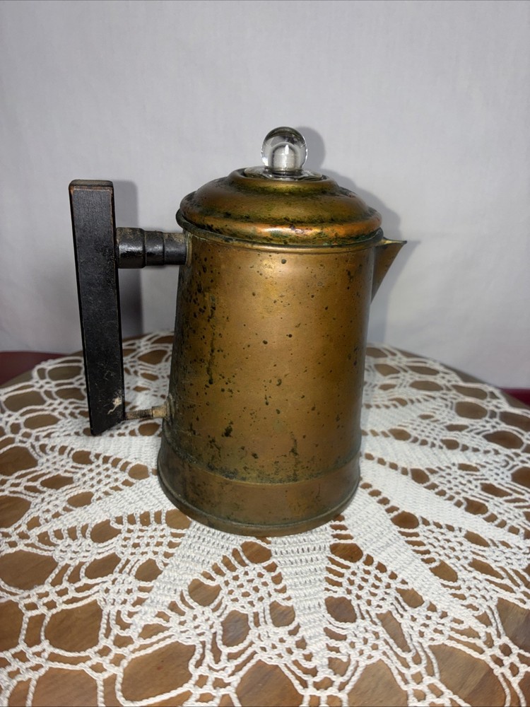 Vintage small percolator copper coffee pot READ Missing piece handle