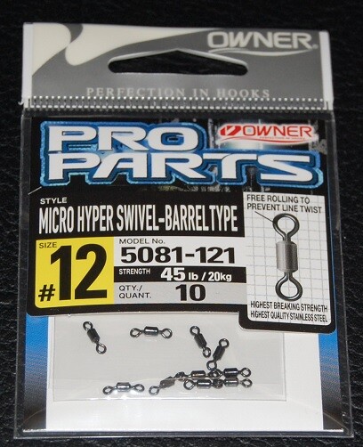10 Pack Owner Micro Hyper Swivels Barrel Type 5081-121 Size 12 - 45lb Rating