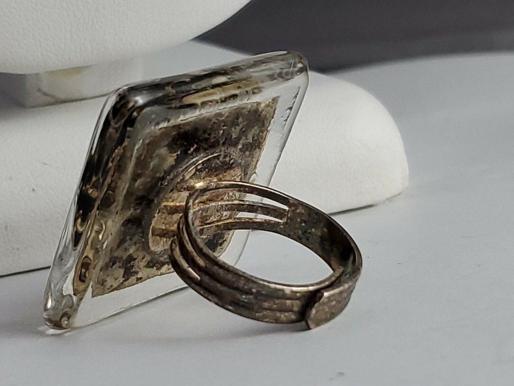 Silver art glass statement ring adjustment