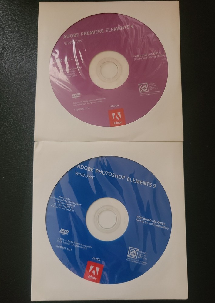 Adobe Photoshop Elements 9 & Adobe Premiere Elements 9 w/Serial Numbers SEALED